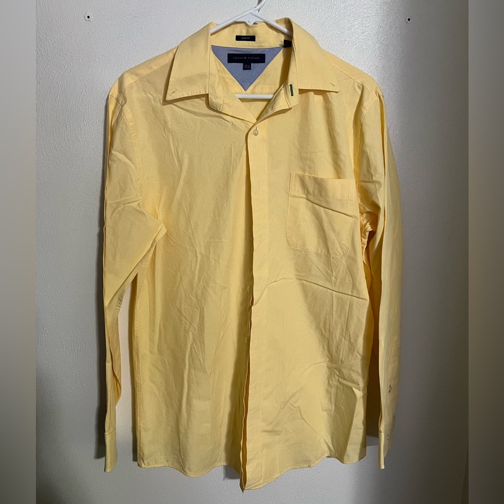 TOMMY HILFIGER Classic Slim Fit Button Down Shirt Small Yellow‎ Men's Size 16.5